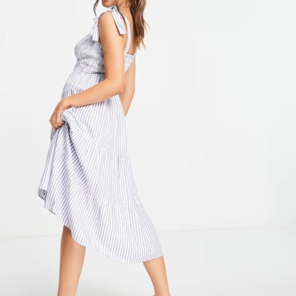 Striped Blue and White  Tiered midi dress Sz.10 NWT New Look - Picture 2 of 6